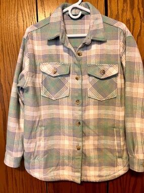Members Mark Soft Fleece Light Pastel Plaid Button-Up Shirt Jacket - Medium